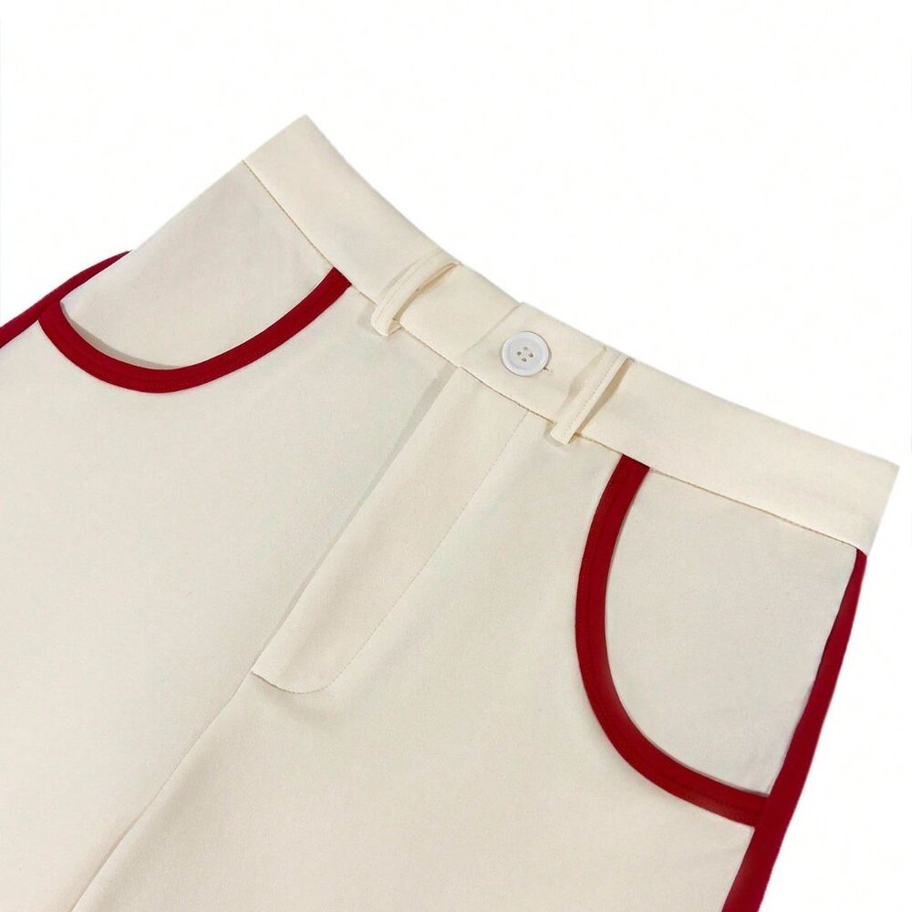 Red Casual Women's Loose Elegant Wide Leg Pants - Picture 3 of 6